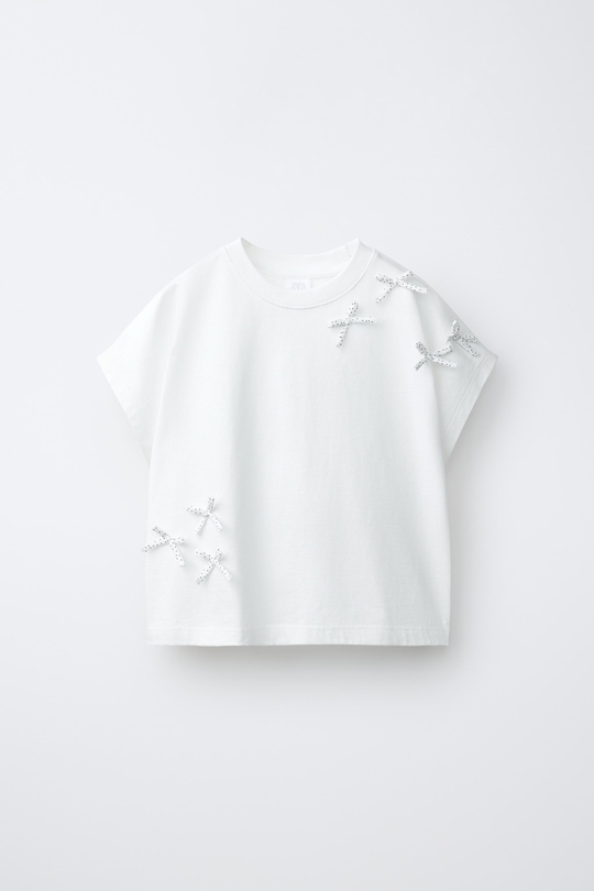 ZARA ФУТБОЛКА С БАНТАМИ, БЕЛЫЙ