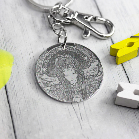 Круглый брелок Titan с гравировкой фото на заказ, 35 мм (сталь)