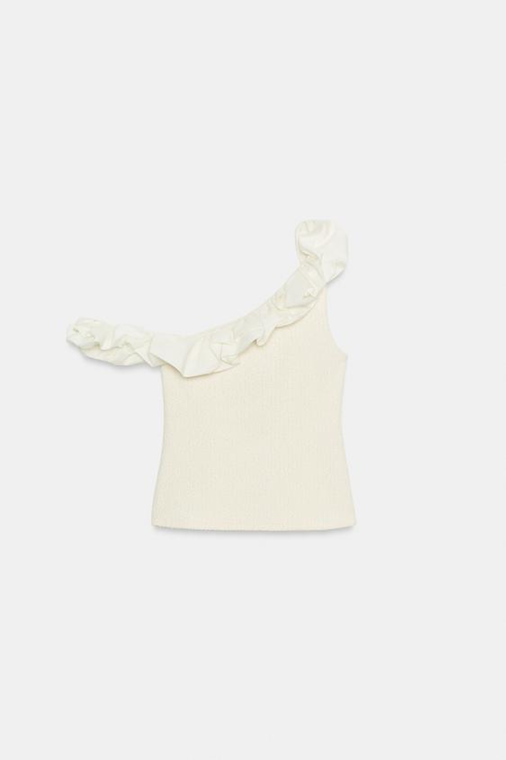 ZARA АСИММЕТРИЧНЫЙ ТОП БУКЛЕ, ЭКРЮ