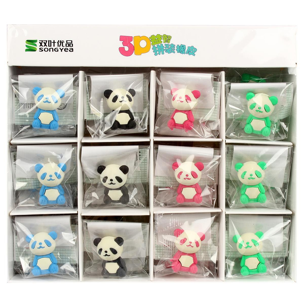 Ластик "Панда" 4,5см ,3 цв микс, в инд.пакете, С-40345