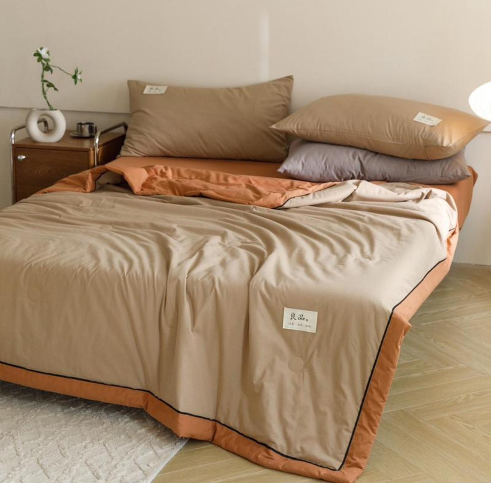 Постельное белье Двуспалка (с одеялом) Хлопок Кирпично-бежевый