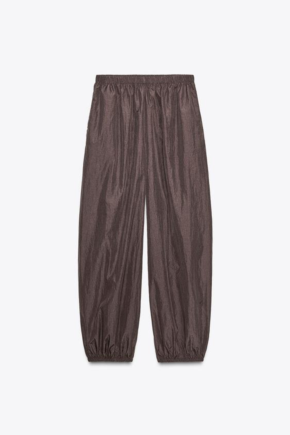 ZARA БРЮКИ-ШАРОВАРЫ ИЗ НЕЙЛОНА, ТЕМНО-КОРИЧНЕВЫЙ