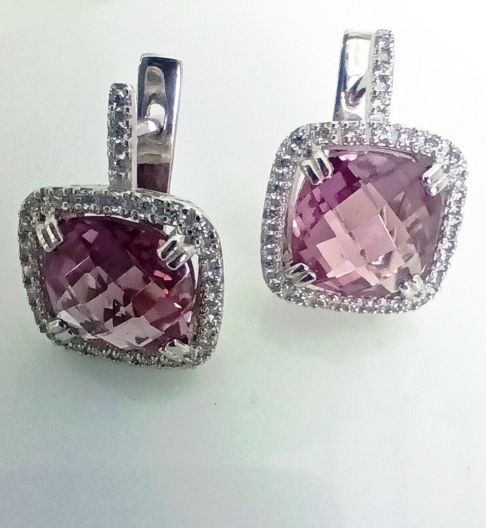 Серьги серебряные Эстерелла, 925 проба, с выращенным александритом и фианитом/Ф