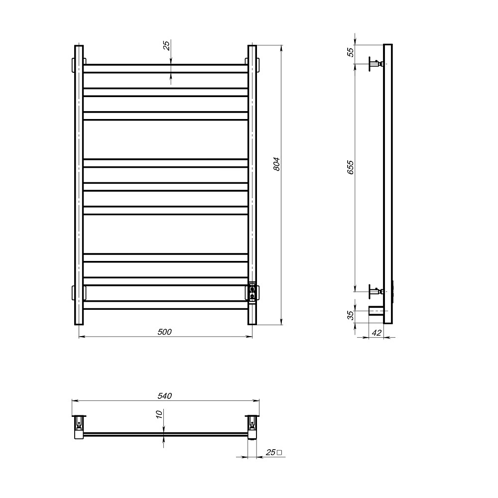 Полотенцесушитель MIXLINE FAVORITE  80х50 г2 (таймер,499 Вт,9 перекладин) электрический МАТОВЫЙ ХРОМ