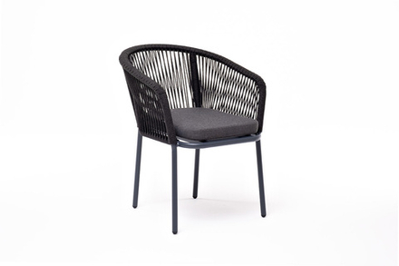 "Марсель" стул плетеный из роупа, каркас алюминий темно-серый (RAL7024) муар, роуп темно-серый круглый, ткань темно-серая 027