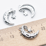 Подвеска Месяц со звездой, цвет серебро (родий), фианиты, размер 19*12 мм, цена за 1 шт