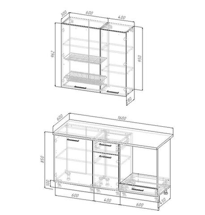 Кухонный гарнитур Муссон 1600 (верх 950 мм) (38мм)