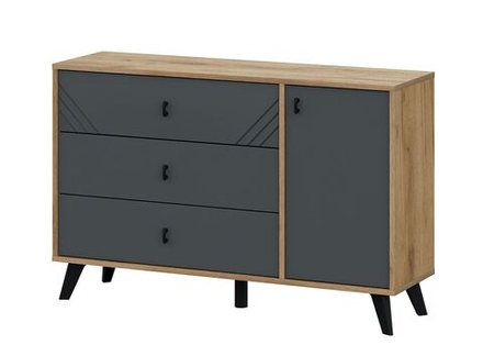 Комод для одежды с ящиками и полками Дуб Золотой/Графит 3 ящика 114х33х73 см