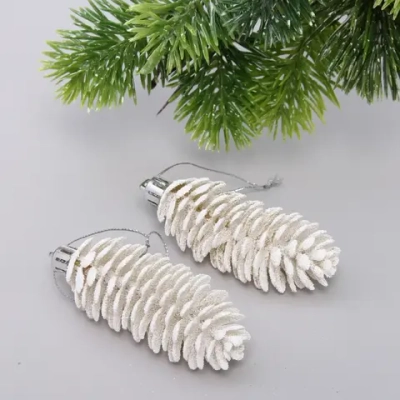 Ёлочные игрушки «Таинственное очарование» Шишки блестящие 9 см (набор 2 шт), белый