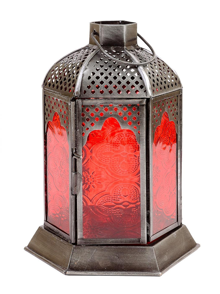 Подсвечник Фонарь металл стекло цвет оранжевый 11x11x18 см