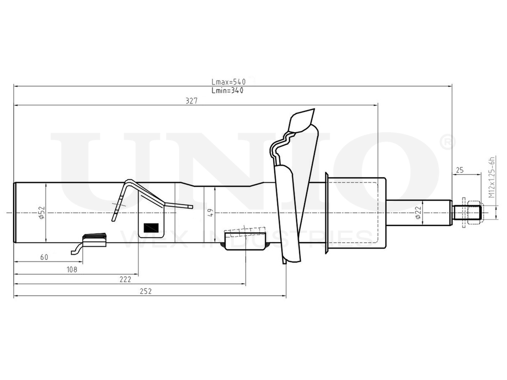 Амортизатор газовый передней подвески правый UNIO SAB-10089