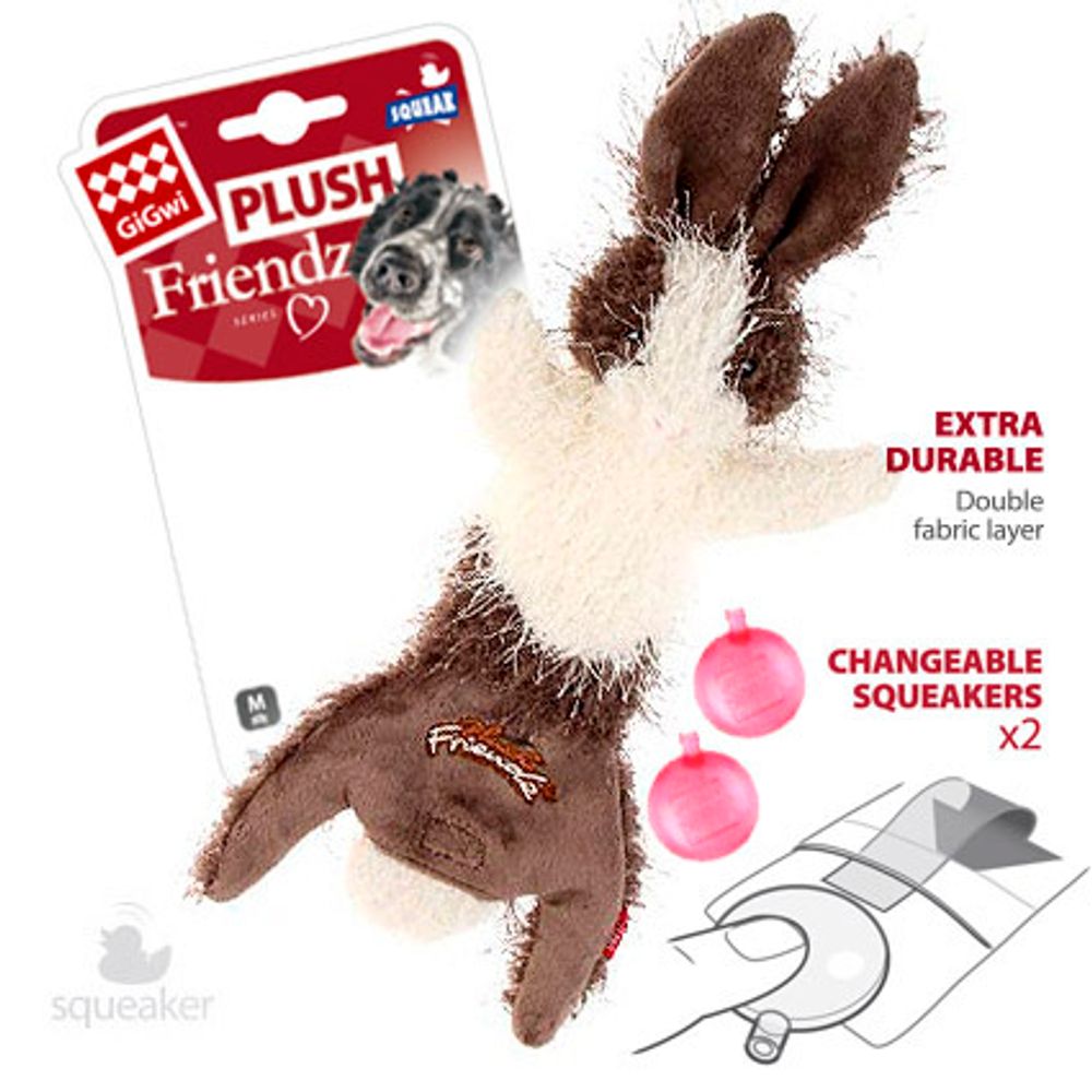 Gigwi PLUSH FRIENDZ игрушка для собак шкурка зайца со сменными пищалками 47 см