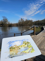 Картина авторская акварельная в паспарту 21х30 см на стену для интерьера "Разлив Осетра"