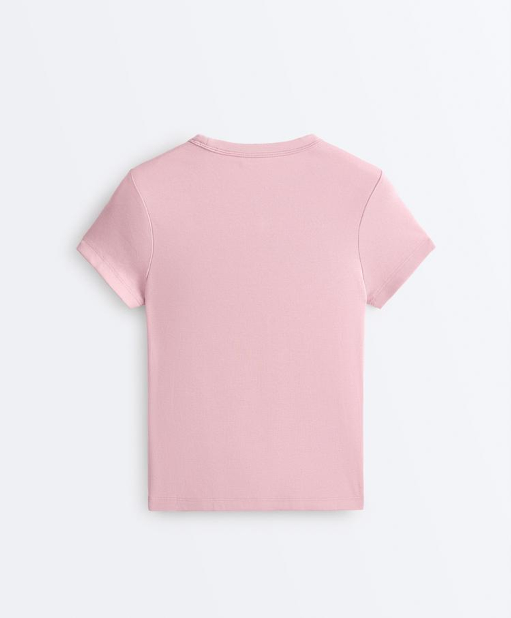 Oysho Футболка Rib Fit из смесового хлопка, светло-розовый