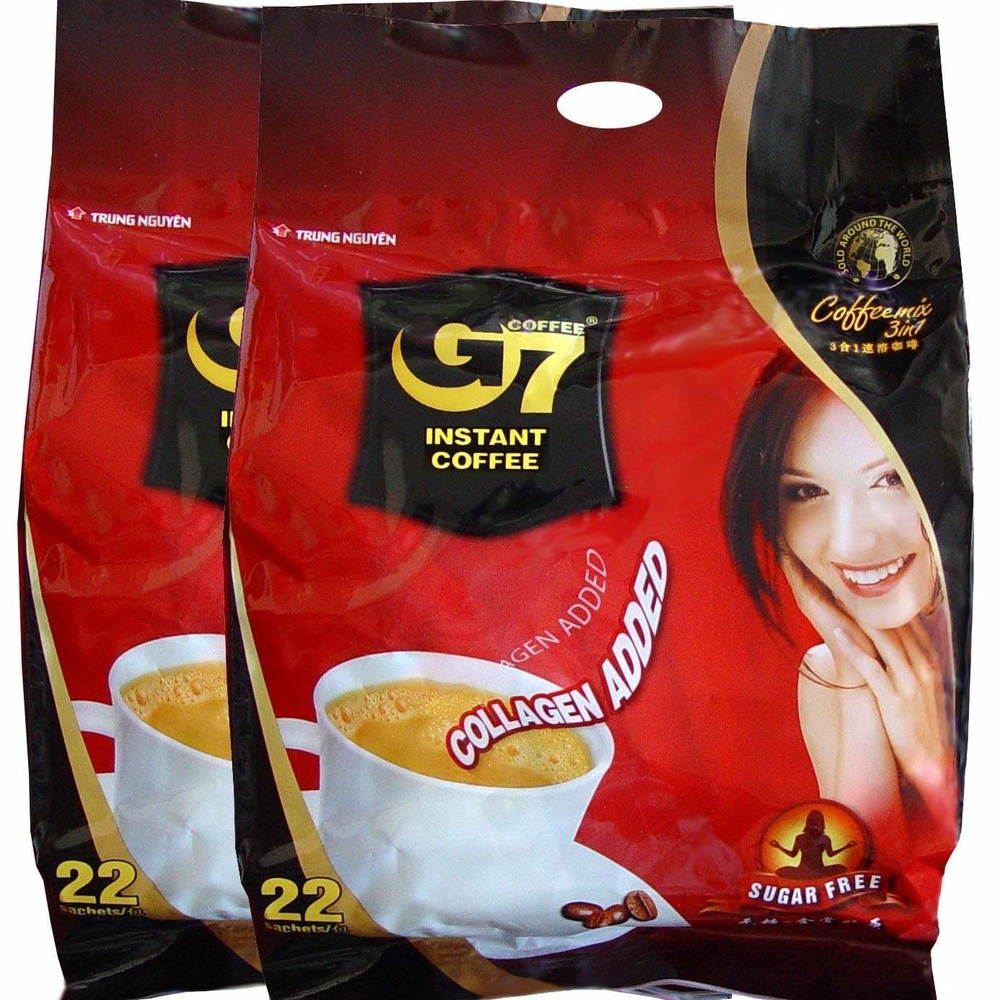 Вьетнамский растворимый кофе G7 Collagen & Sugar Free TRUNG NGUYEN 2 упаковки по 22шт.