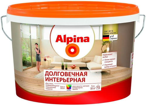 КРАСКА ВД-ВАЭ ALPINA ДОЛГОВЕЧНАЯ ИНТЕРЬЕРНАЯ БАЗА 1, БЕЛАЯ 5Л / 7,2КГ
