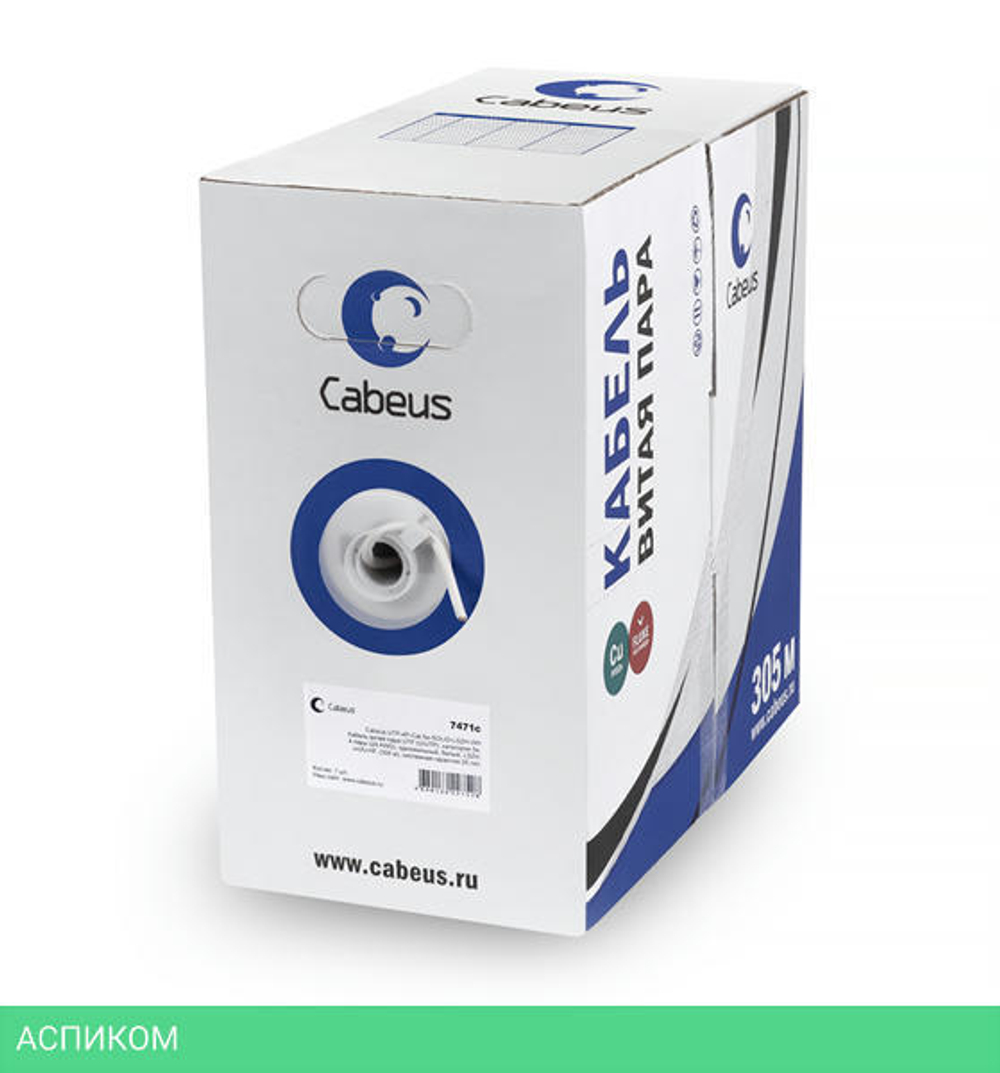 Кабель витая пара Cabeus UTP-4P-Cat.6-SOLID-LSZH-GY серый