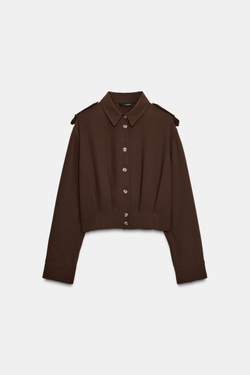 ZARA РУБАШКА С ХЛЯСТИКАМИ НА ПЛЕЧАХ, КОРИЧНЕВЫЙ