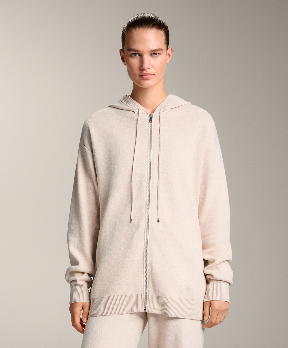 Oysho Длинная вязаная куртка с капюшоном, каменный