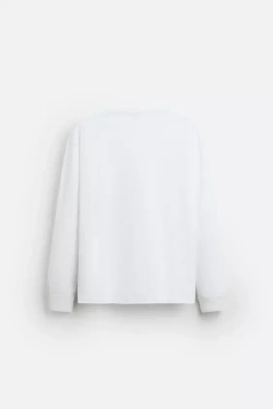 ZARA БАЗОВАЯ ФУТБОЛКА С ДЛИННЫМИ РУКАВАМИ, ЖЕЛТОВАТО-БЕЛЫЙ