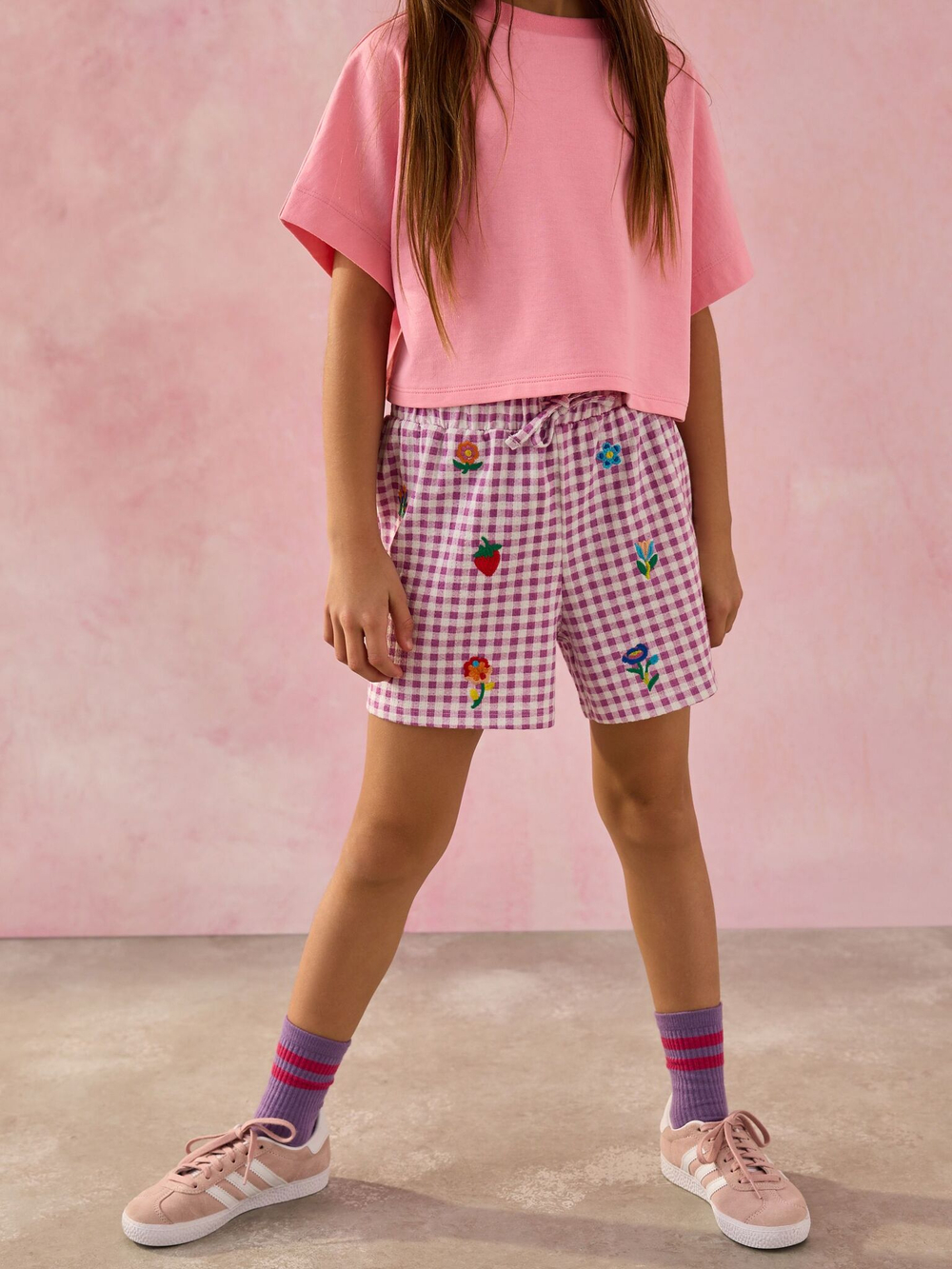 Шорты с вышивкой для девочки Next AH9-459, Фиолетовый, Белый