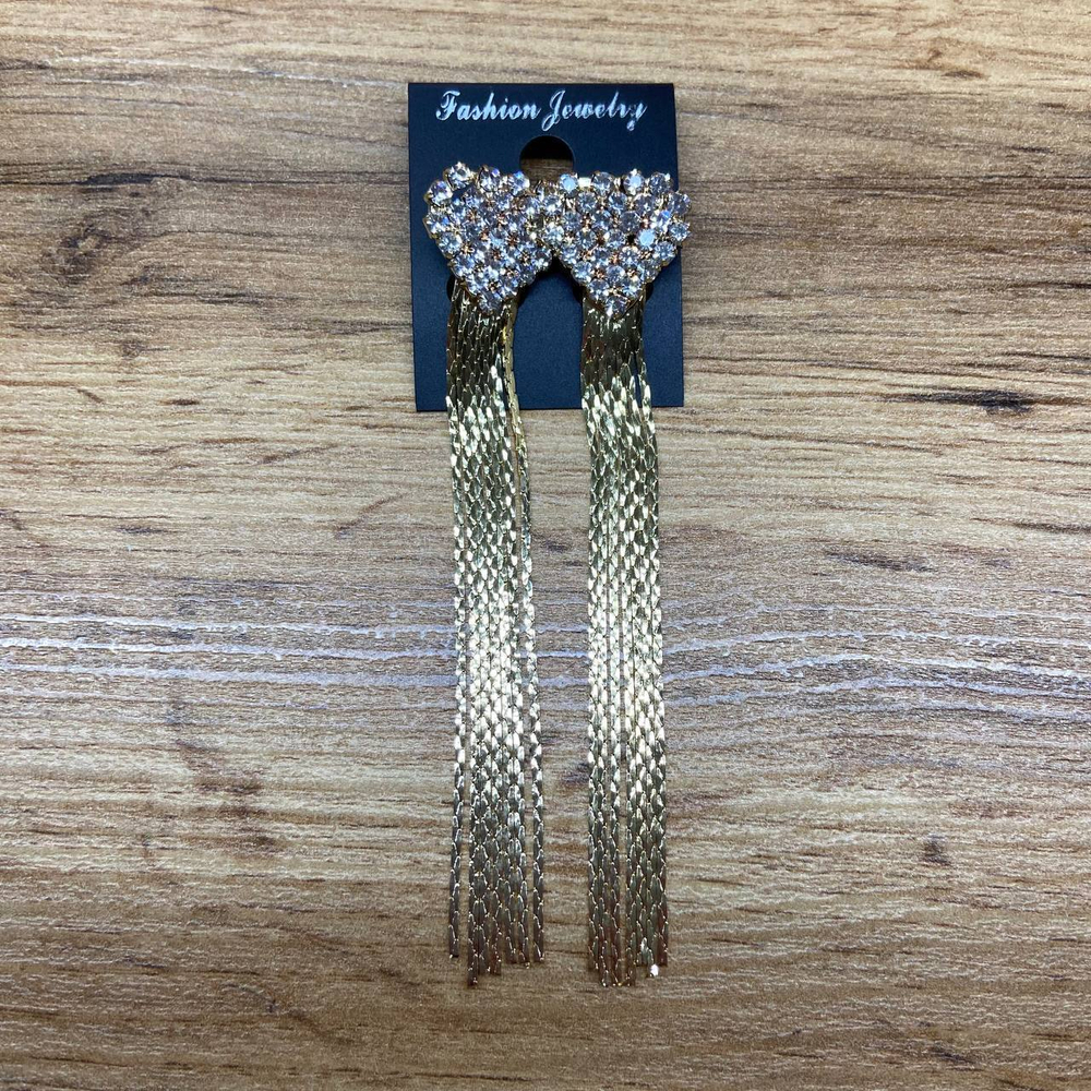 Серьги англ.заст. Bogema сердце из страз кристалл круг цепочки жгутики металл золотистый