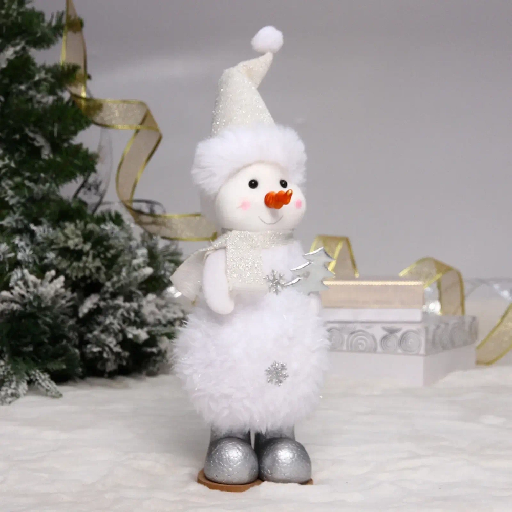 Фигурка новогодняя «Счастливый снеговик» 36 см, серебро