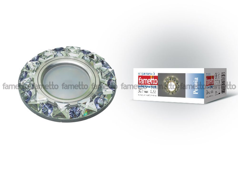 DLS-P123 GU5.3 CHROME/CLEAR+PURPLE Светильник декоративный встраиваемый. Без лампы. Металл, цвет хром. Отделка кристалл с элементами фиолетового. ТМ F