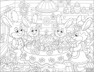 Цифровое панно ID Wall Раскраска "Чаепитие в семье зайцев"