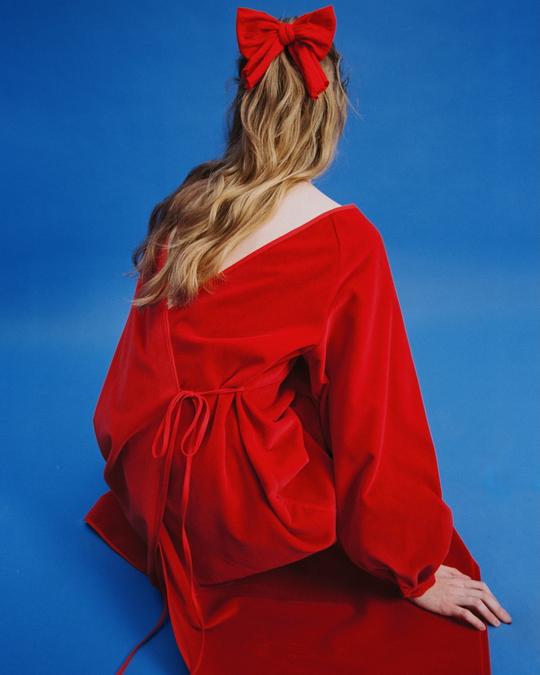 Платье с запахом на спине и длинным рукавом из бархата "Заветное желание"