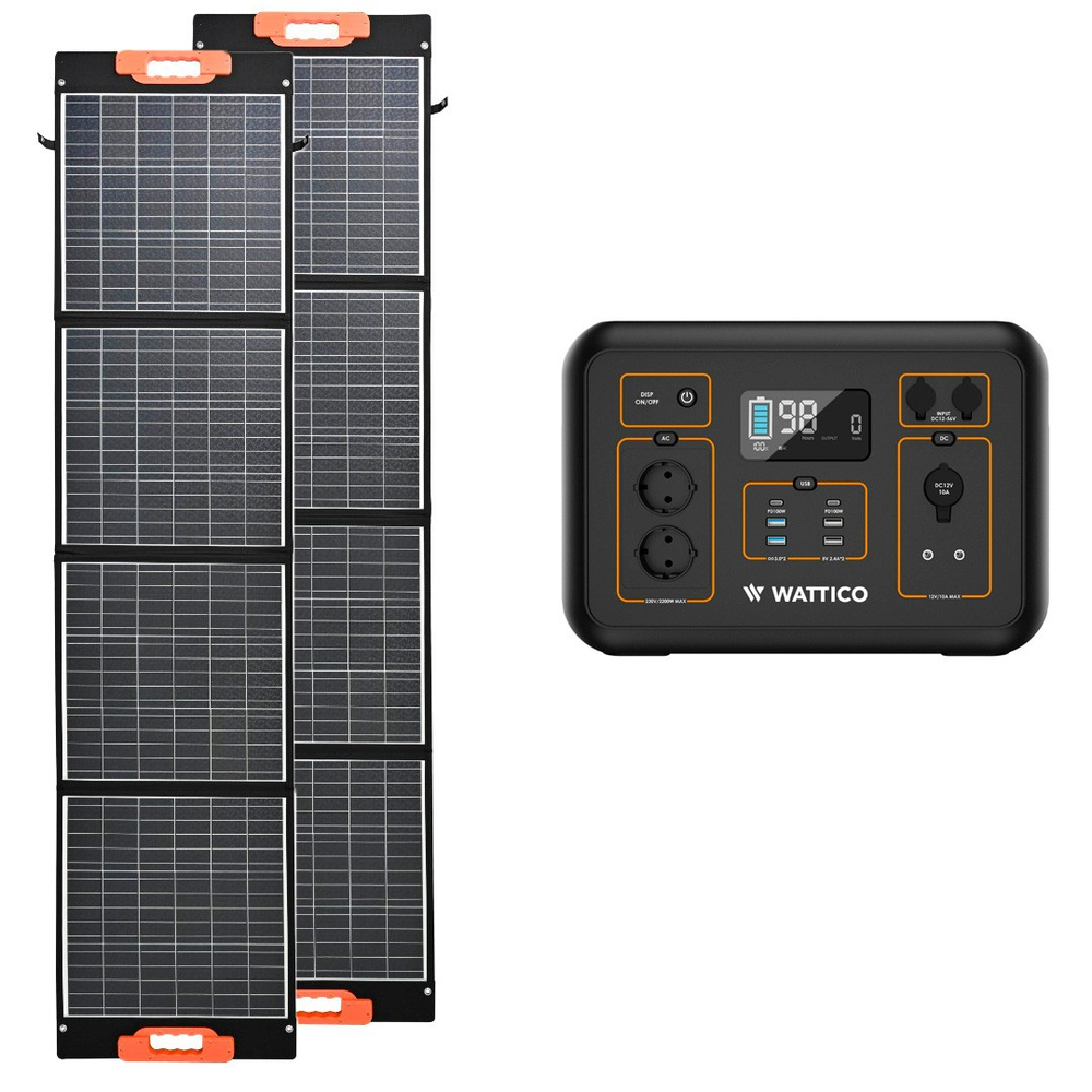 Портативная электростанция Wattico 2200 LIGHT, с двумя солнечными панелями
