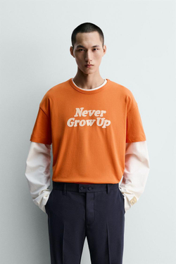 ZARA Х HARRY LAMBERT ФУТБОЛКА С ТЕКСТОВЫМ ПРИНТОМ, ОРАНЖЕВЫЙ