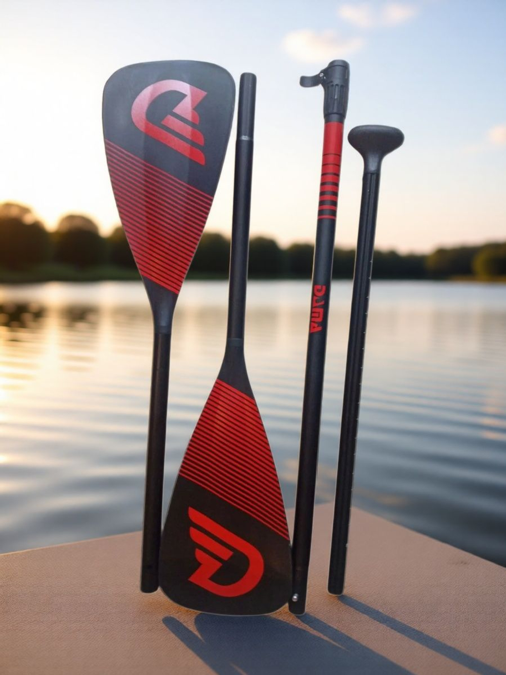 Весло разборное двухлопастное для sup-доски, DAMA DOUBLE BLADE (двойное) RED, 1 шт