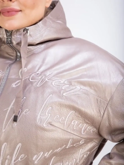 Кожаный плащ длинный с капюшоном пальто