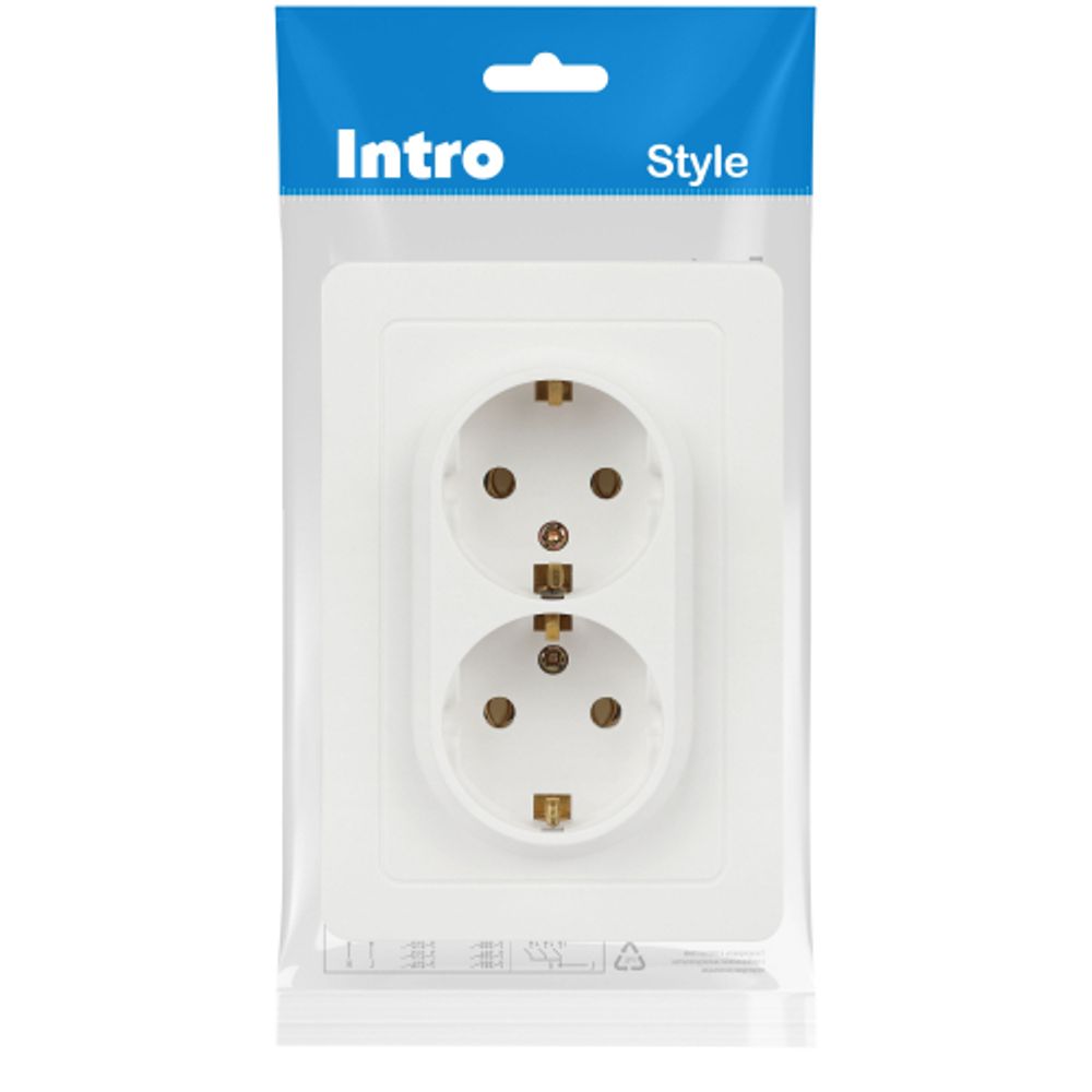 Розетка Intro Style 7-205-01 двойная с заземлением 2X2P+E Schuko, 16А-250В, IP20, СУ, белый