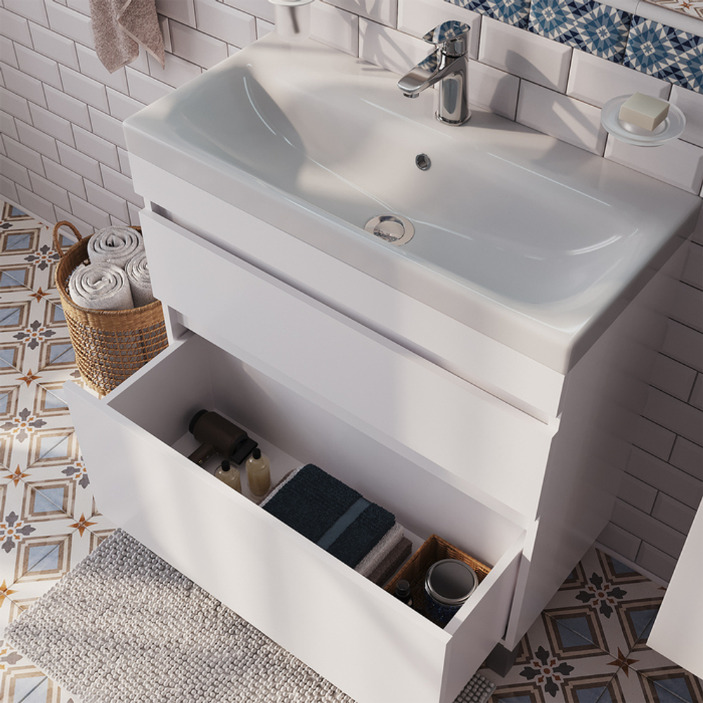 Тумба с умывальником напольная с ящиками IDDIS Zodiac, белая, 80 см, ZOD8CBFi95K