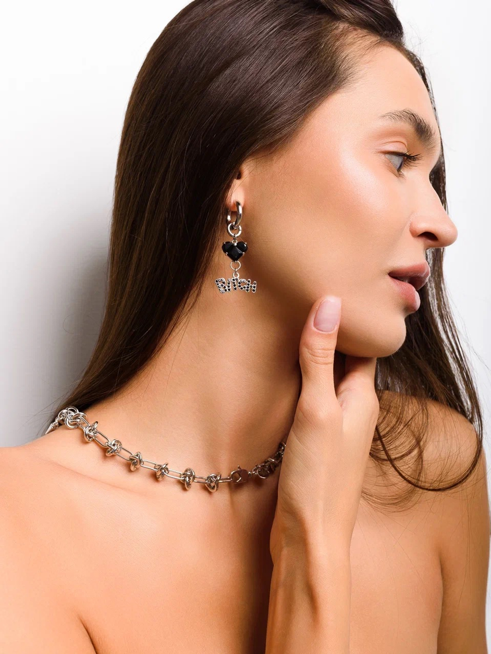 Моносерьга "Black soul bitch" Silver