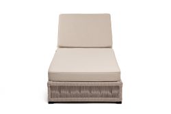 "Ривьера" шезлонг плетеный из роупа, каркас алюминий белый муар, роуп бежевый круглый, ткань бежевая 15052