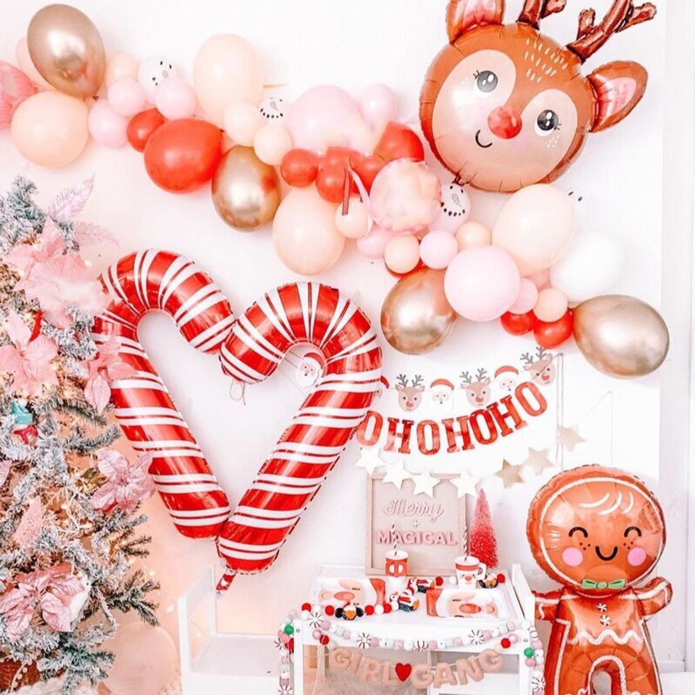 Шар с клапаном (14"/36 см) Мини-фигура, Леденец трость, Красный