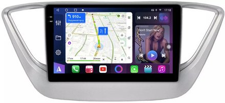 Магнитола для Hyundai Solaris 2 2017-2022, Solaris HS 2024+ (рамка серебро) - FarCar 766M монитор 9.5" QLED на Android 14, TS18, CarPlay, 4G SIM-слот