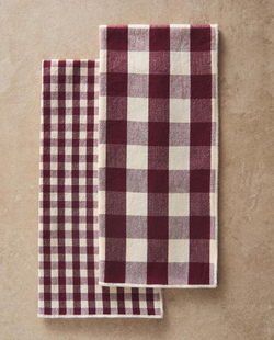 ZARA HOME КУХОННОЕ ПОЛОТЕНЦЕ В КЛЕТКУ (2 ШТ.), БОРДОВЫЙ