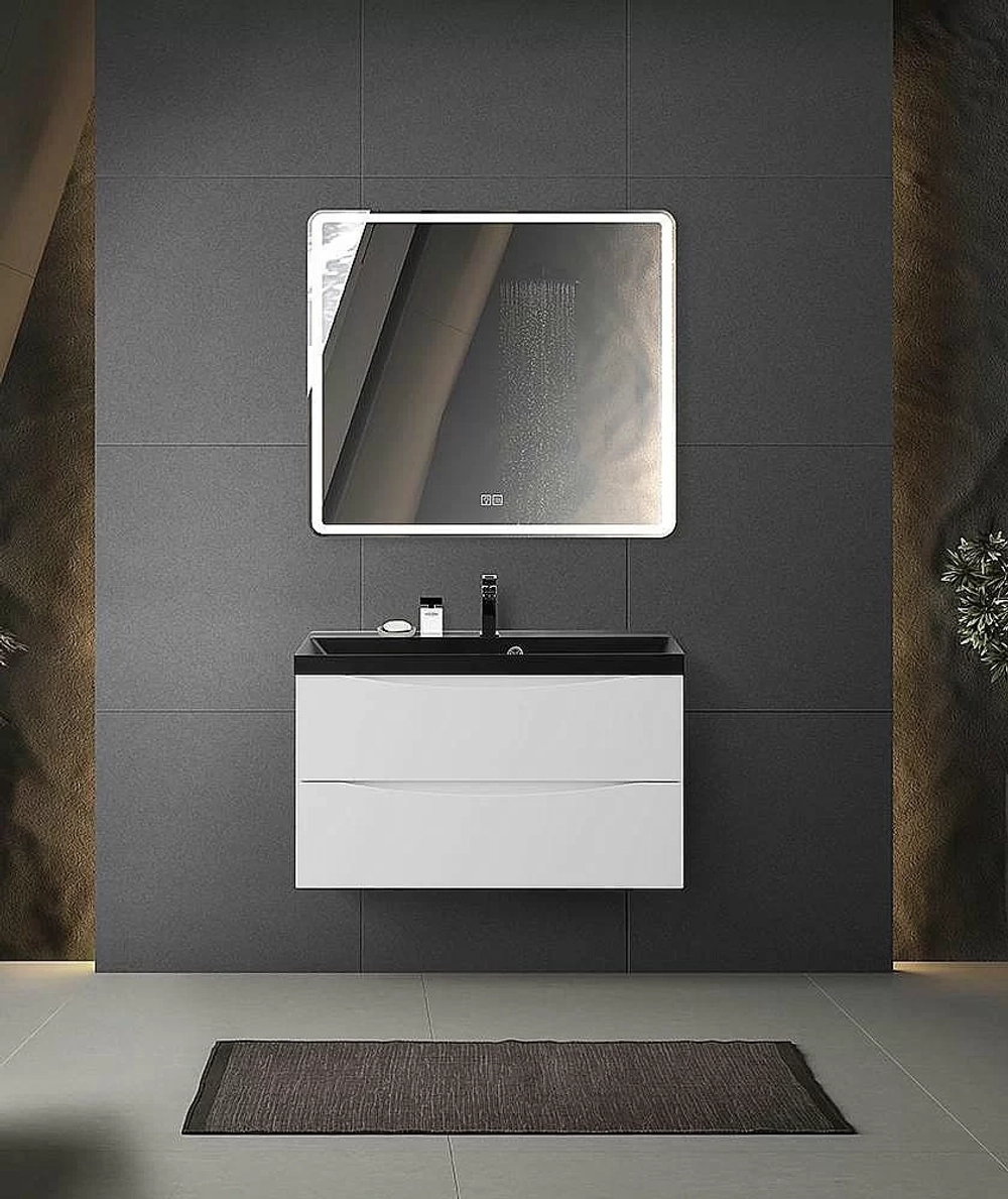 Тумба с раковиной Belbagno MARINO 80 белая глянцевая/черная раковина
