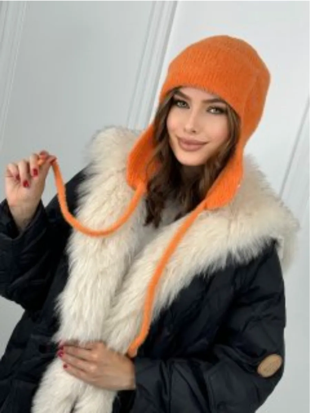 шапка ушанка осенняя-зимняя вязаная с ушками