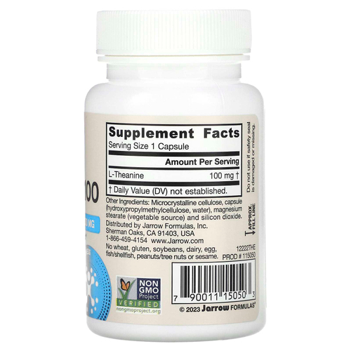 Jarrow Formulas, теанин 100, 100 мг, 60 вегетарианских капсул