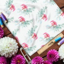 Ткань флис бледно-розовые гвоздики на белом фоне