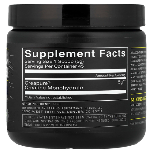 Ascent, Clean Creatine, Unflavored, 7.94 oz (225 g)