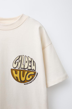 ZARA ФУТБОЛКА С РЕЛЬЕФНОЙ НАДПИСЬЮ, ЭКРЮ