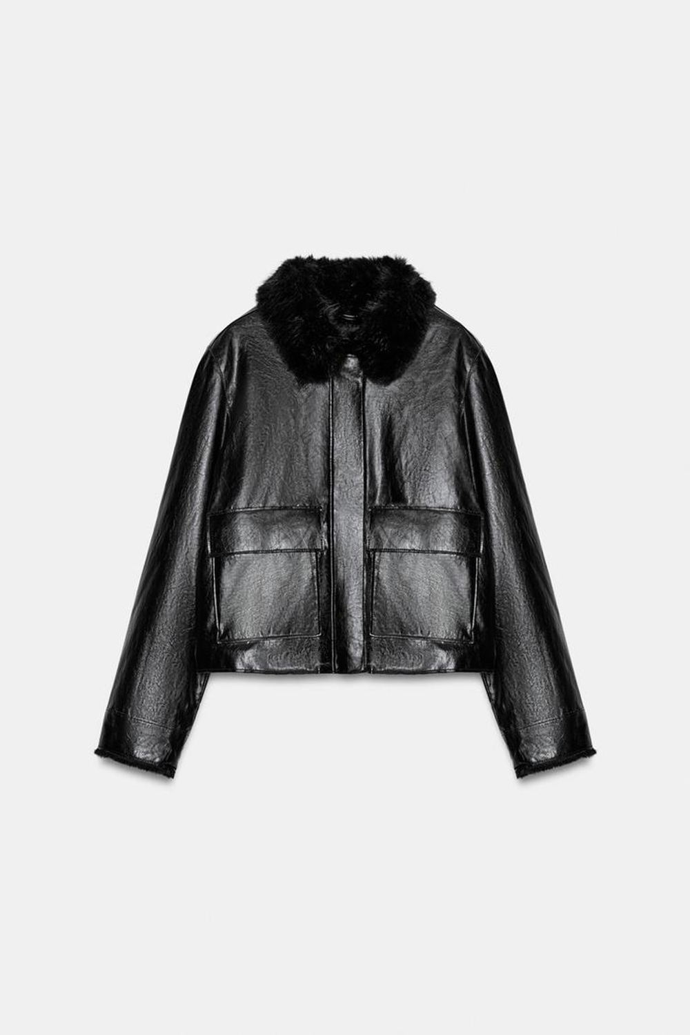 ZARA КУРТКА ИЗ ИСКУССТВЕННОЙ КОЖИ — ZW COLLECTION, ЧЕРНЫЙ