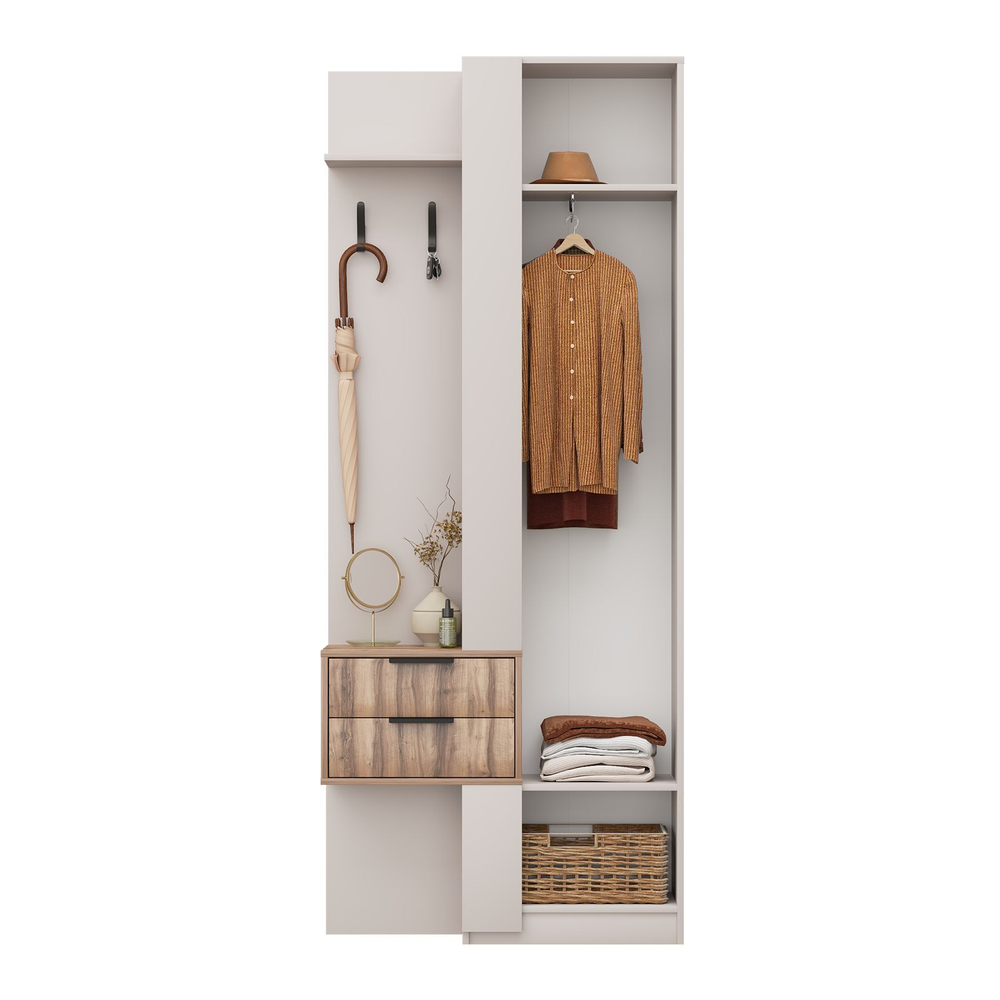 Прихожая с вешалкой и ящиками Кашемир/Авелано Чарли правый 90х35х220 см