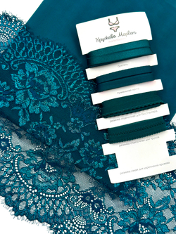 Кружево шантильи сине-зеленое с люрексом эластичное ширина 22 см ОТРЕЗ 0,8 м